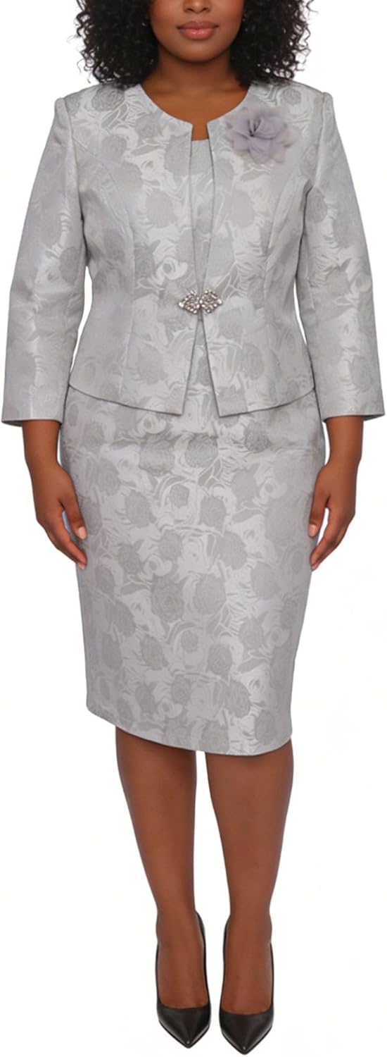 Women's Dressy Church Suits Church Dress with Jacket for Women Set Plus Size Formal Attire Floral Jacquard Elegance Outfits
