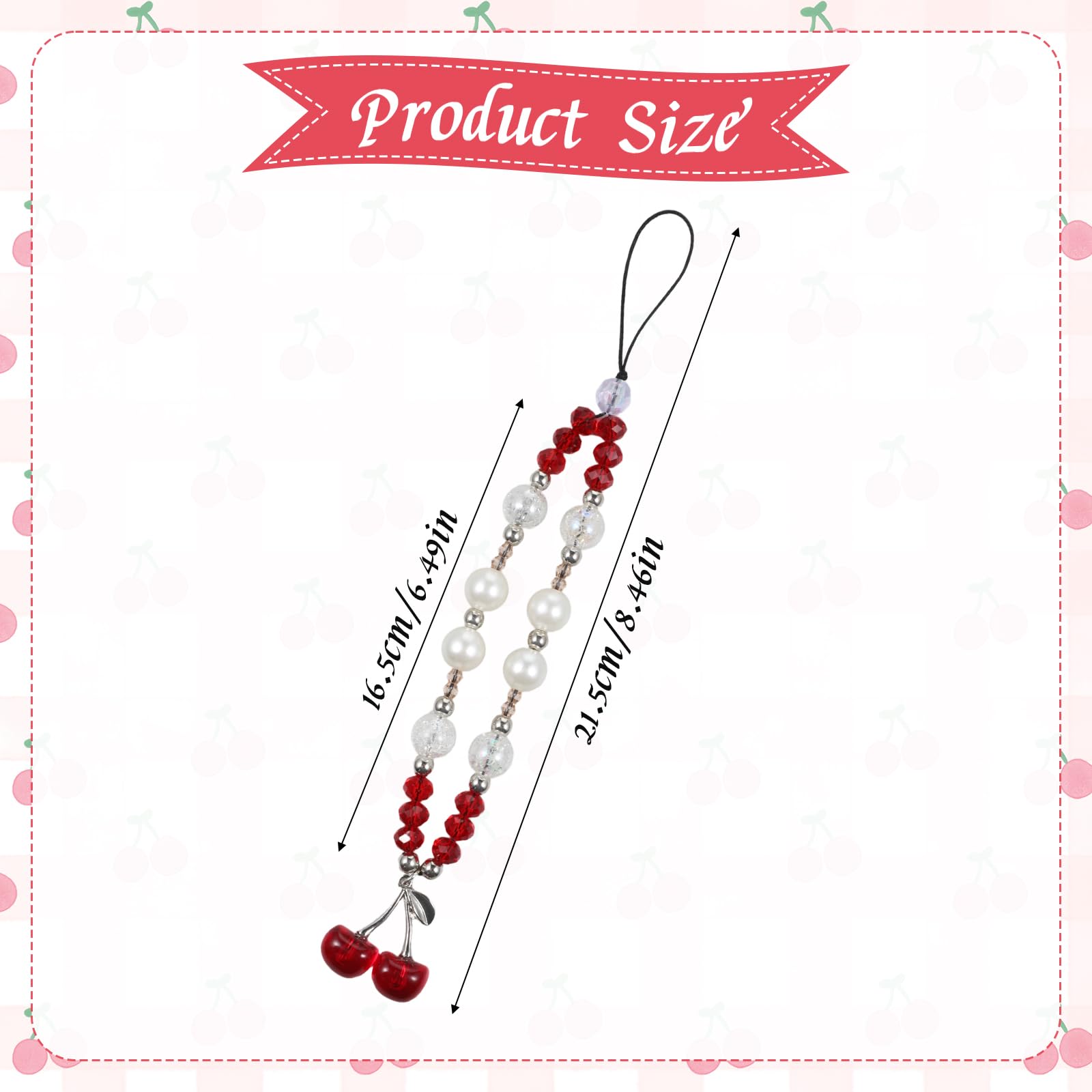 Cherry Phone Charm, Cute Beaded Phone Charm, Y2K Red CellPhone Lanyard Wrist Strap Kawaii Camera Pendants Keychain Accessories for Decor Gift — view 2