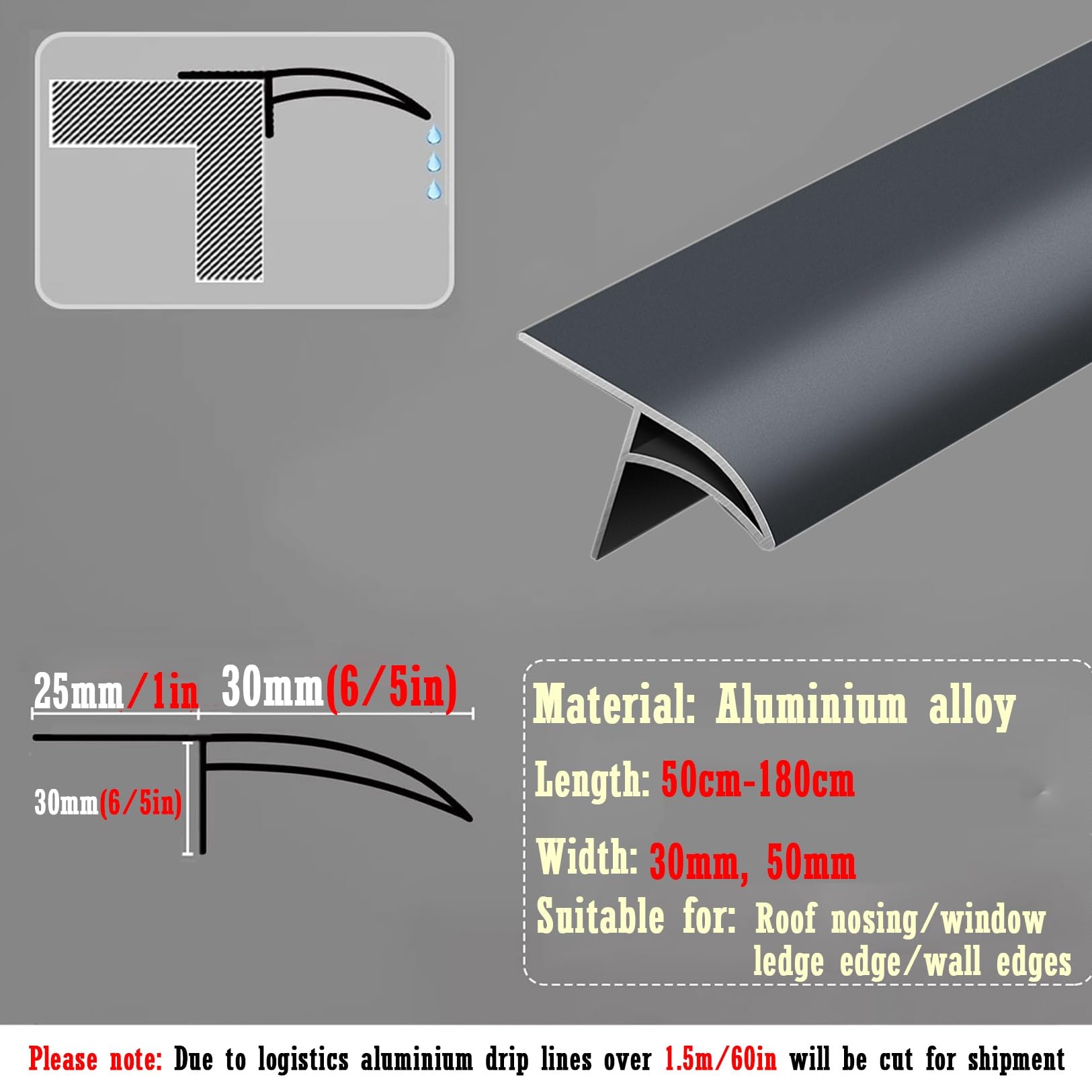 Borde protector para canalones de pico de 140 cm x 50 mm, protección contra el agua de lluvia, fácil instalación