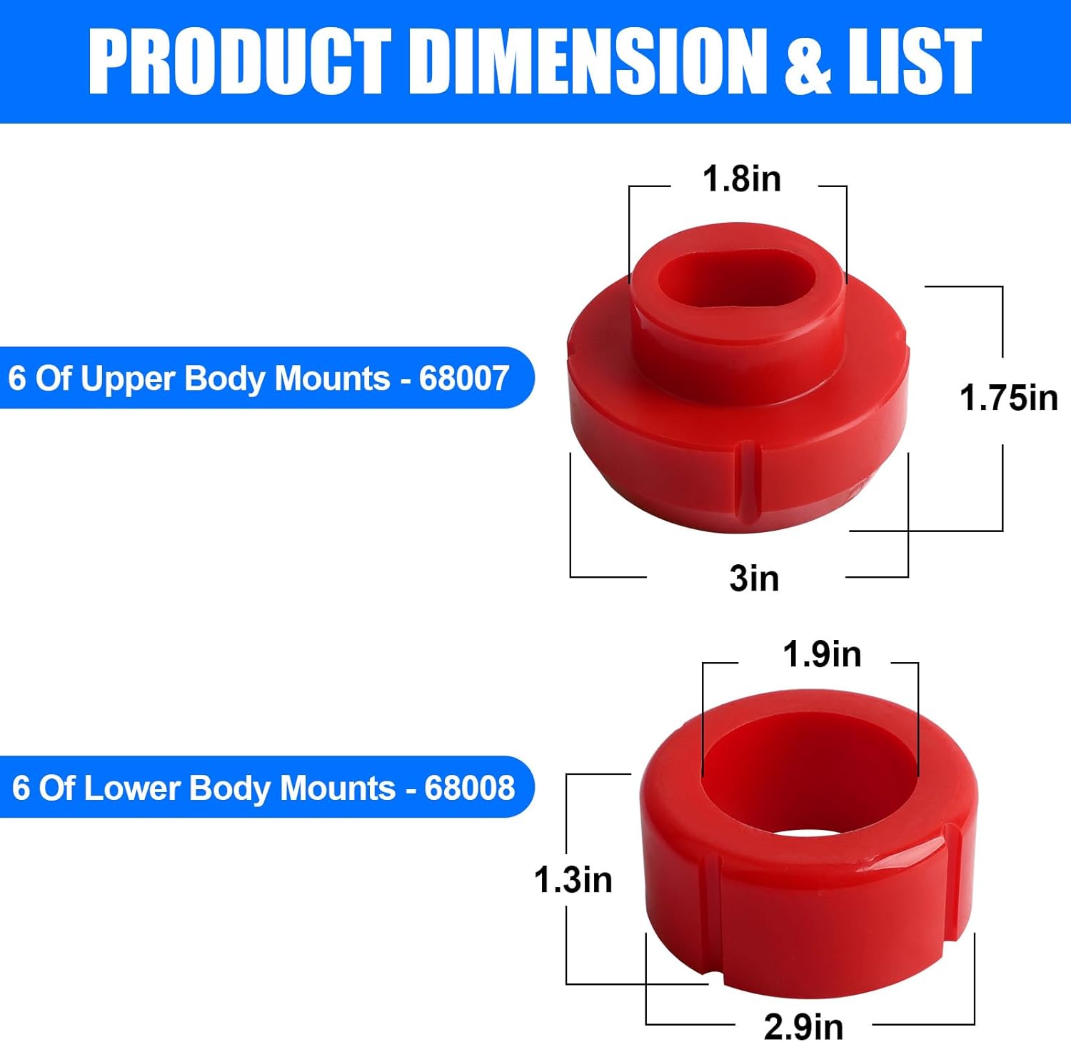 7-108 Body and Cab Mount Bushing Kit Compatible with C/R 10/20 K/V 10/20/30 1500/2500 2WD/4WD 1981-1987 Polyurethane Body Cab Mounts Red Fit for C/R 1500/2500 K/V 1500/2500/3500 81-87