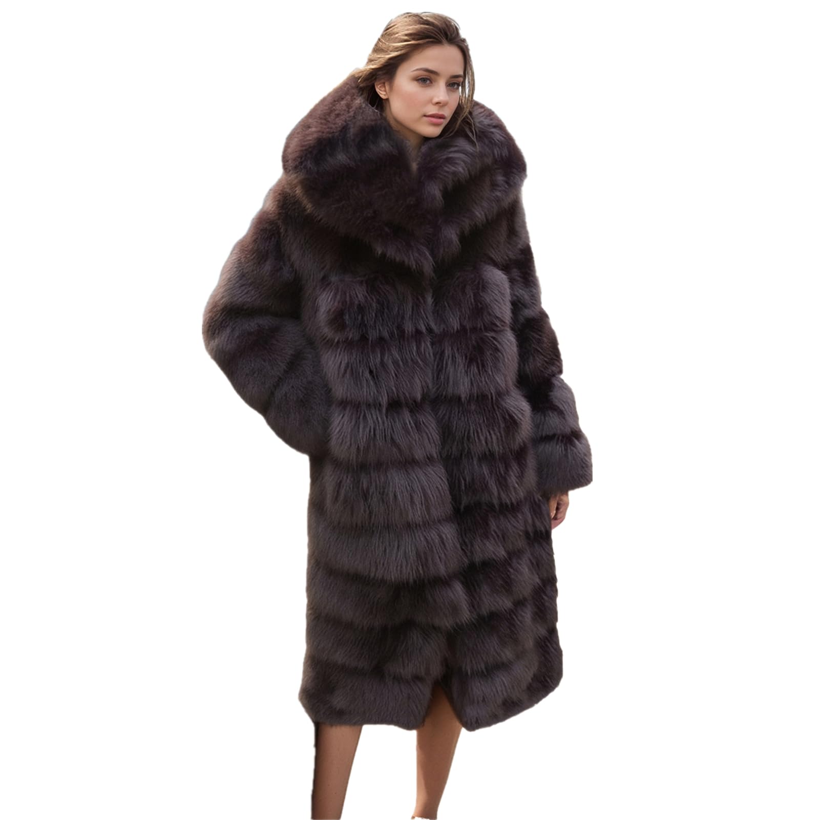 Lisa Colly Women's Winter Plus Size Parka Overcoat Long Sleeve Faux Fur Coat Jacket with Big Hooded