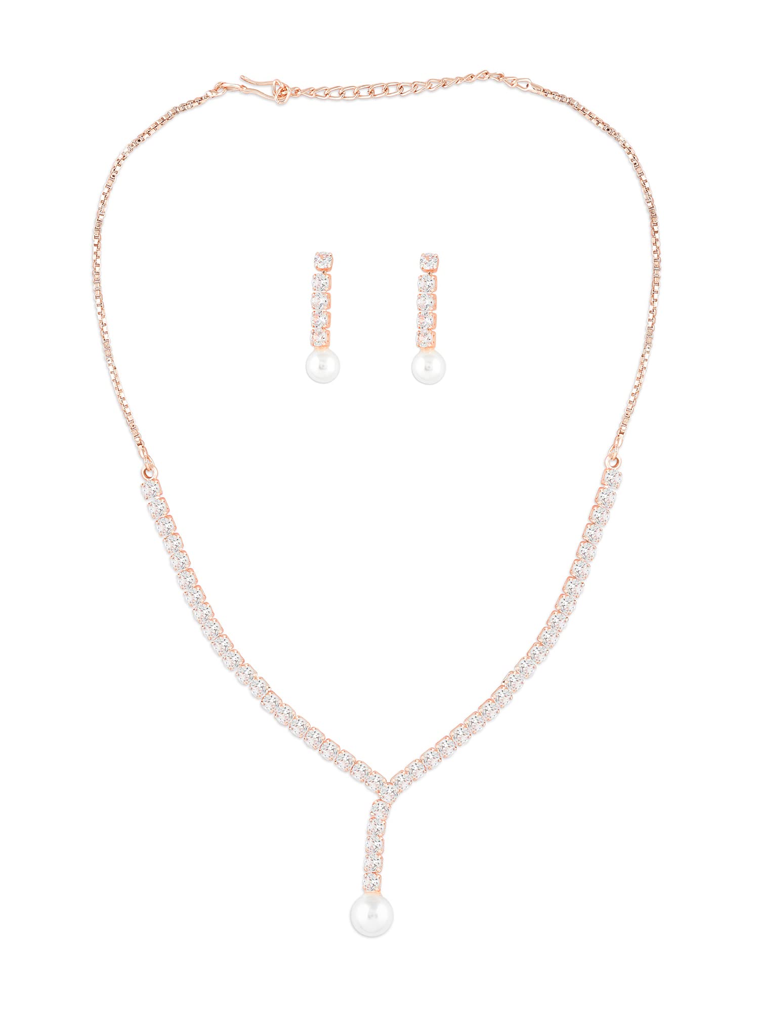 ZAVERI PEARLS Rose Gold Dazzling Cubic Zirconia & Pearl Lariat Necklace Earring Set For Women-ZPFK15929 (B0C4TWYCL4) Amazon Price History, Amazon Price Tracker