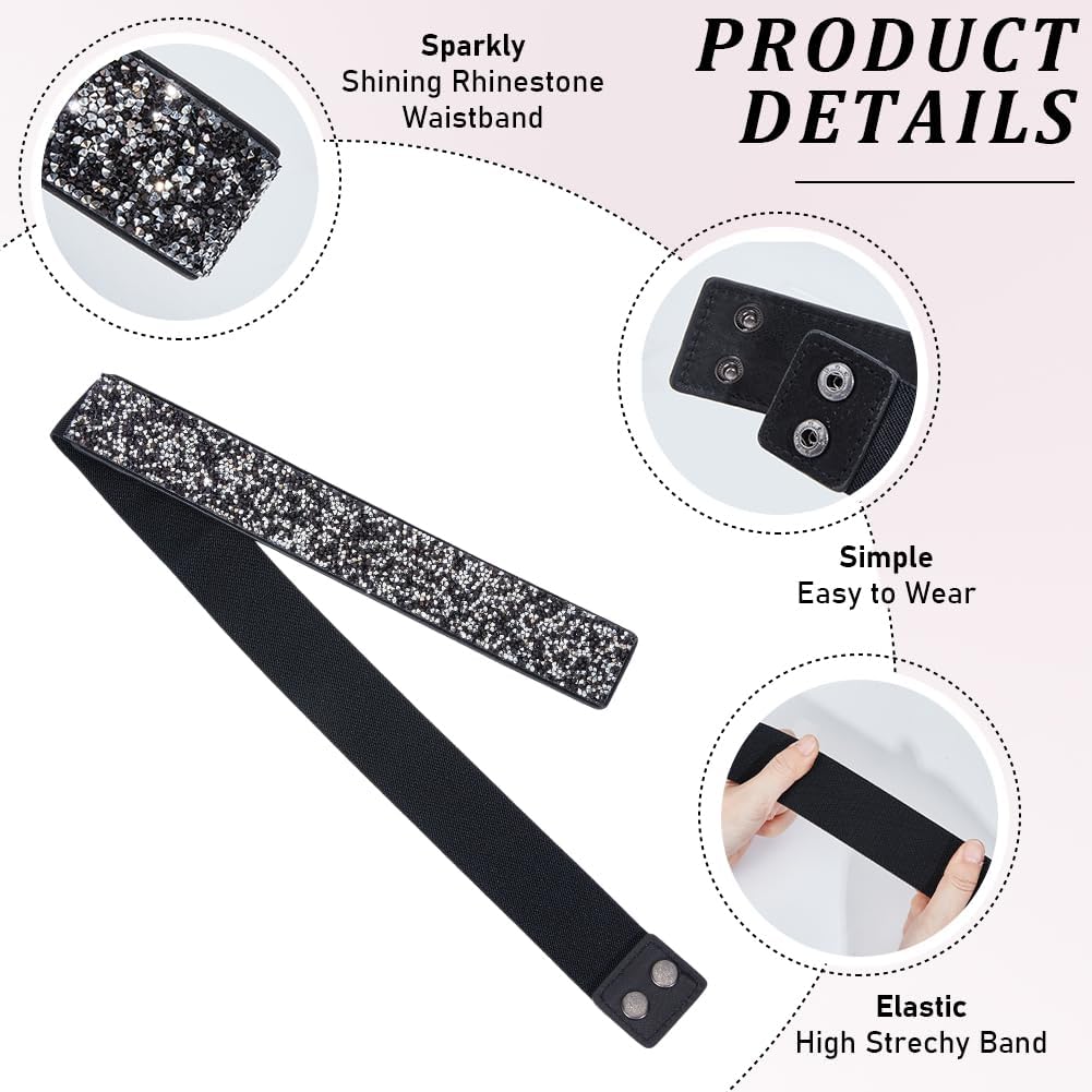 Glitter Elastic Belt Rhinestone Shiny Sash Flat Wide Waist Band Belts PU Leather Stretch Waistband for Women