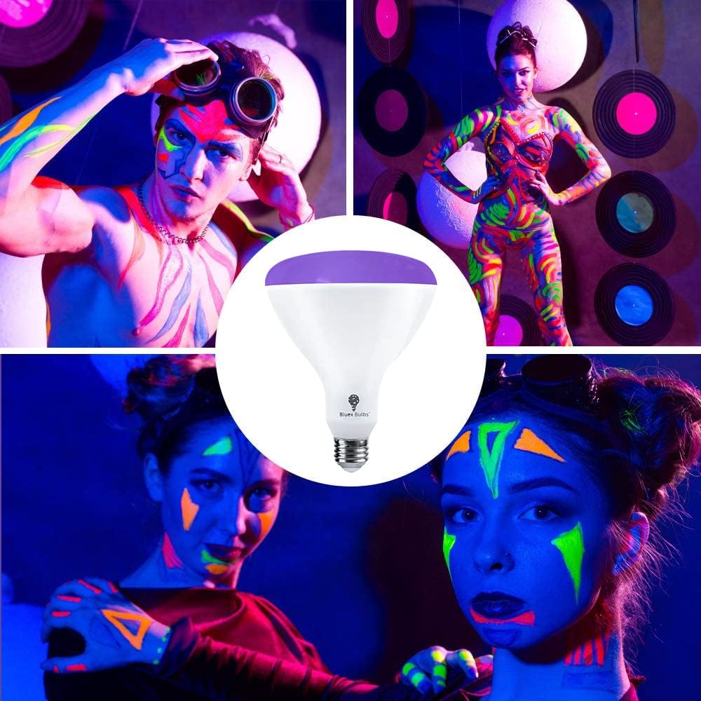 BR40 Black Light Bulb 2 Pack LED Black Light Bulbs,18W (140W Equivalent) BR40 E26 for Glow in The Dark, Level 385-400nm, Black Light Bulb for Blacklight Party, Body Paint Fluorescent Poster, Neon Glow