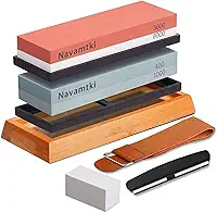 Kit de Pedra de Amolar para Afiar Facas - Conjunto Completo com Pedras 400/1000 e 3000/8000, Base de Bambu Antiderrapante - Ideal para Facas, Tesouras e Ferramentas de Corte
