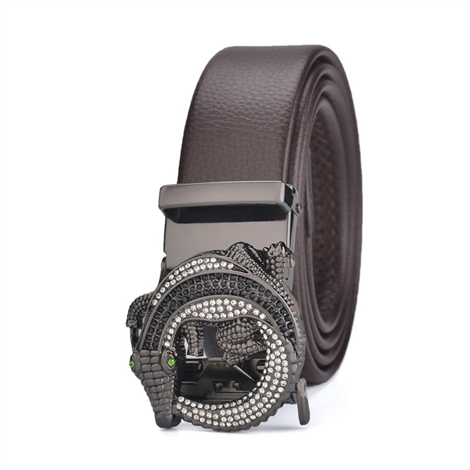 Cintura,Cinture da Uomo, Cintura da Uomo con Cricchetto Cowboy con Motivo Animale Lega di Diamanti Nera Fibbia Automatica,Marrone,130CM/51.2''