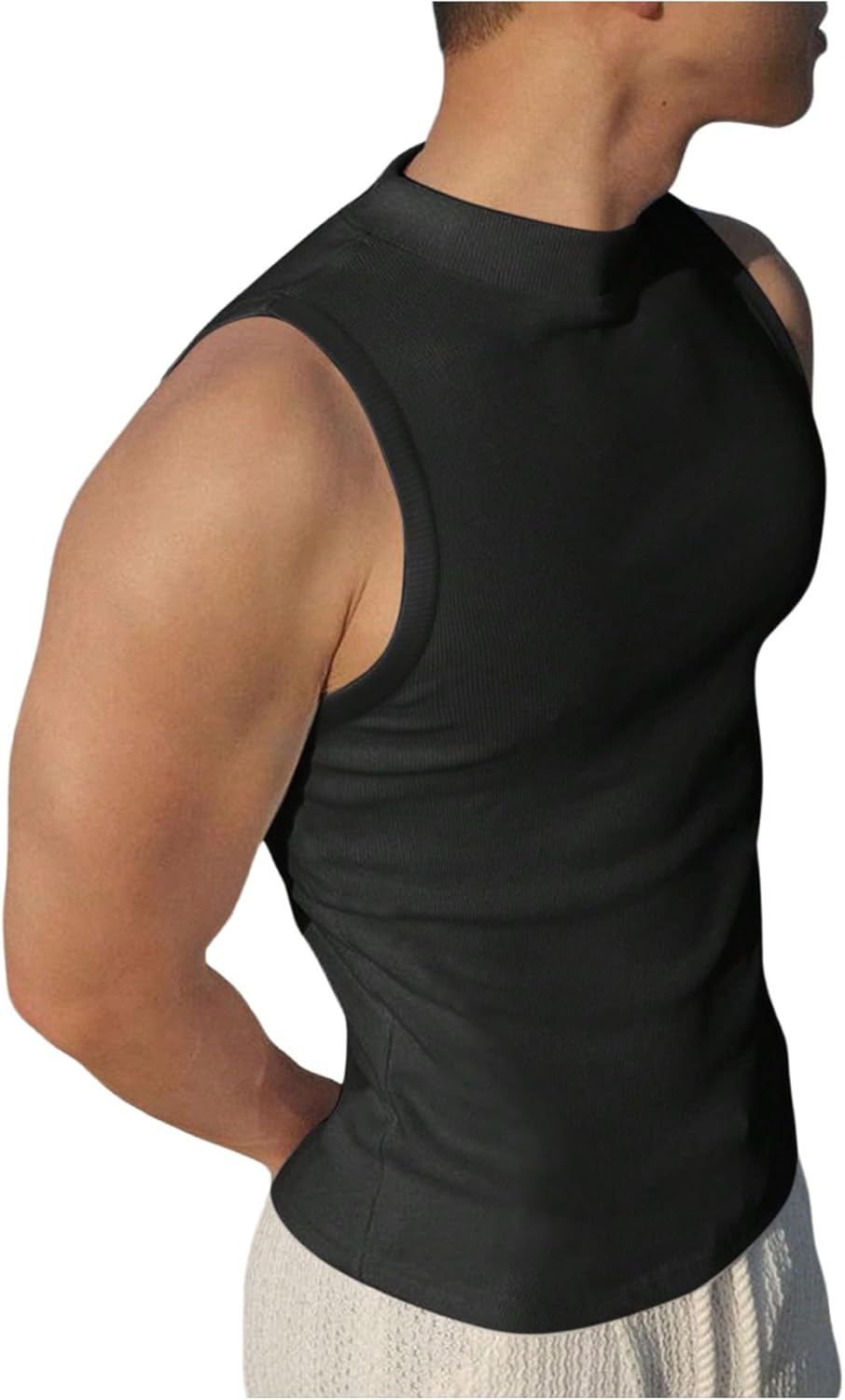 SweatyRocks Men's Mock Neck Ribbed Tank Tops Slim Fit Sleeveless Summer Basic Tops