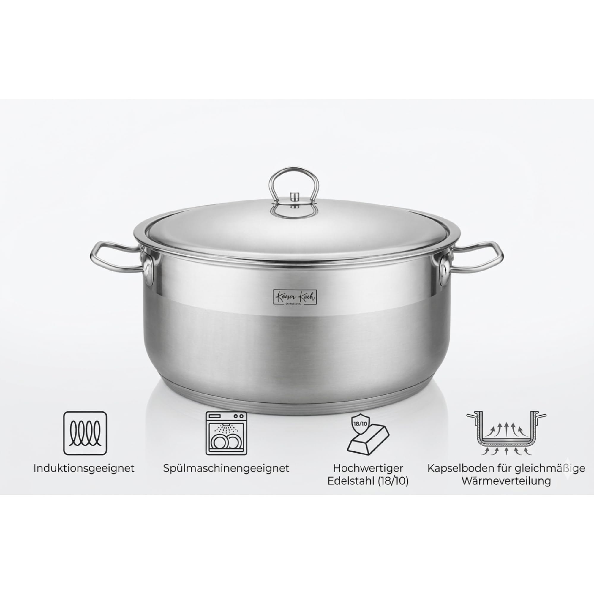 Premium Kochtopf 32cm mit Deckel – 12,8L Großer Suppentopf aus 18/10 Edelstahl – Induktionsgeeignet, Spülmaschinenfest – Profi-Kasserolle mit Kapselboden für gleichmäßige Wärmeverteilung