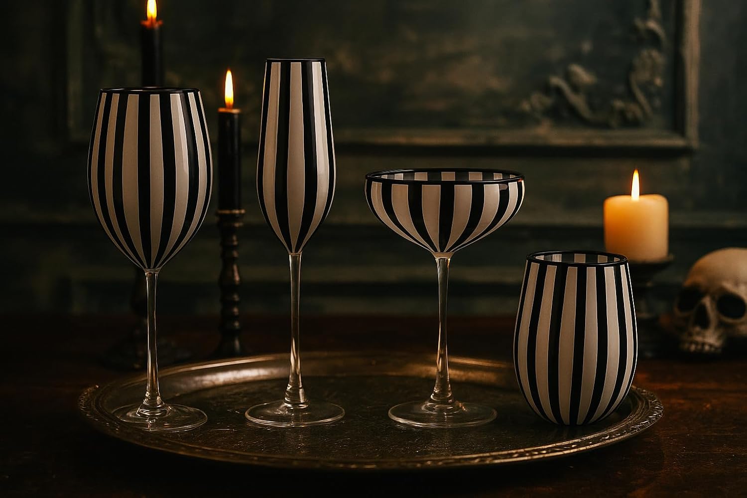 10 Strawberry Street Black & White Stripe Glassware, Flute, Set of 4