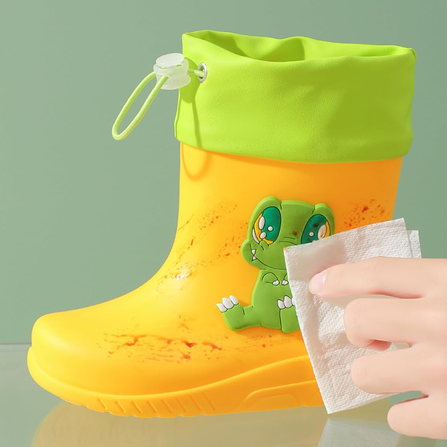 IWIHMIV Toddler Kids Rain Boots with Adjustable Drawstring Lightweight Non Slip Rainboots Outdoor Boots for Boys & Girls
