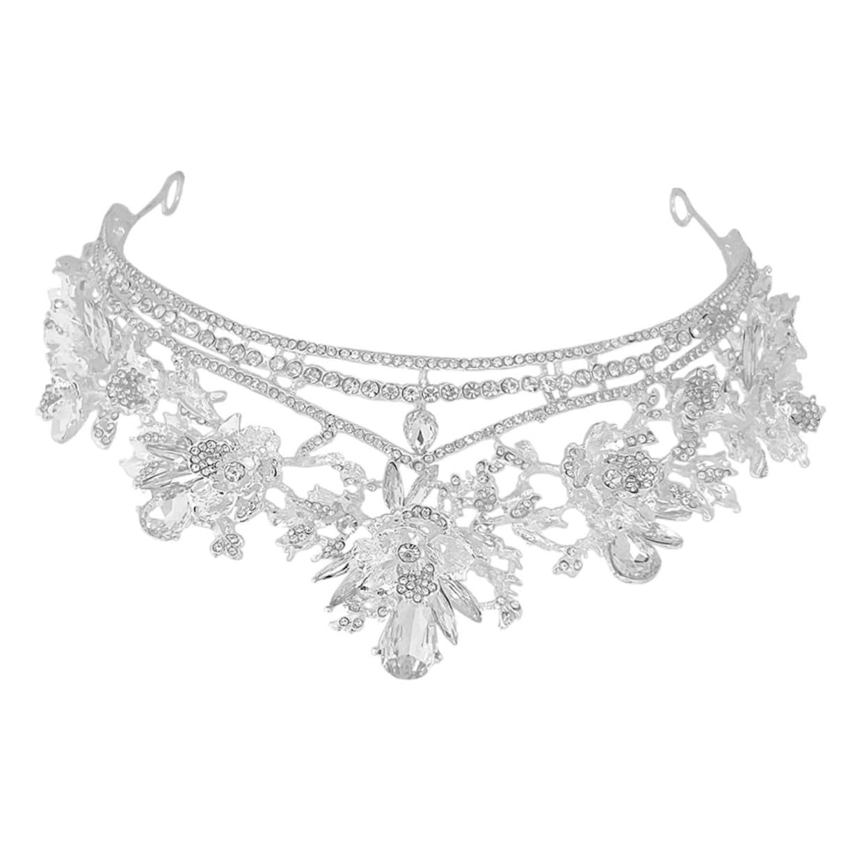SHOWERORO Tiara Barroca de Plata con Cristales para Novias y Acompañantes, Diseño Versátil y Elegante para Eventos Glamourosos y Bodas