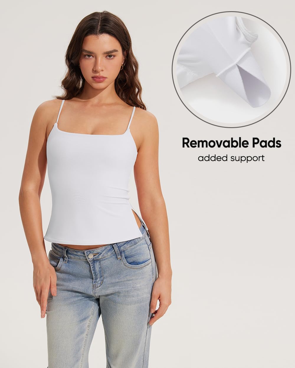 OMKAGI Cute Side Split Tank Tops for Women Summer Y2K Going Out Basic Shirts with Bras