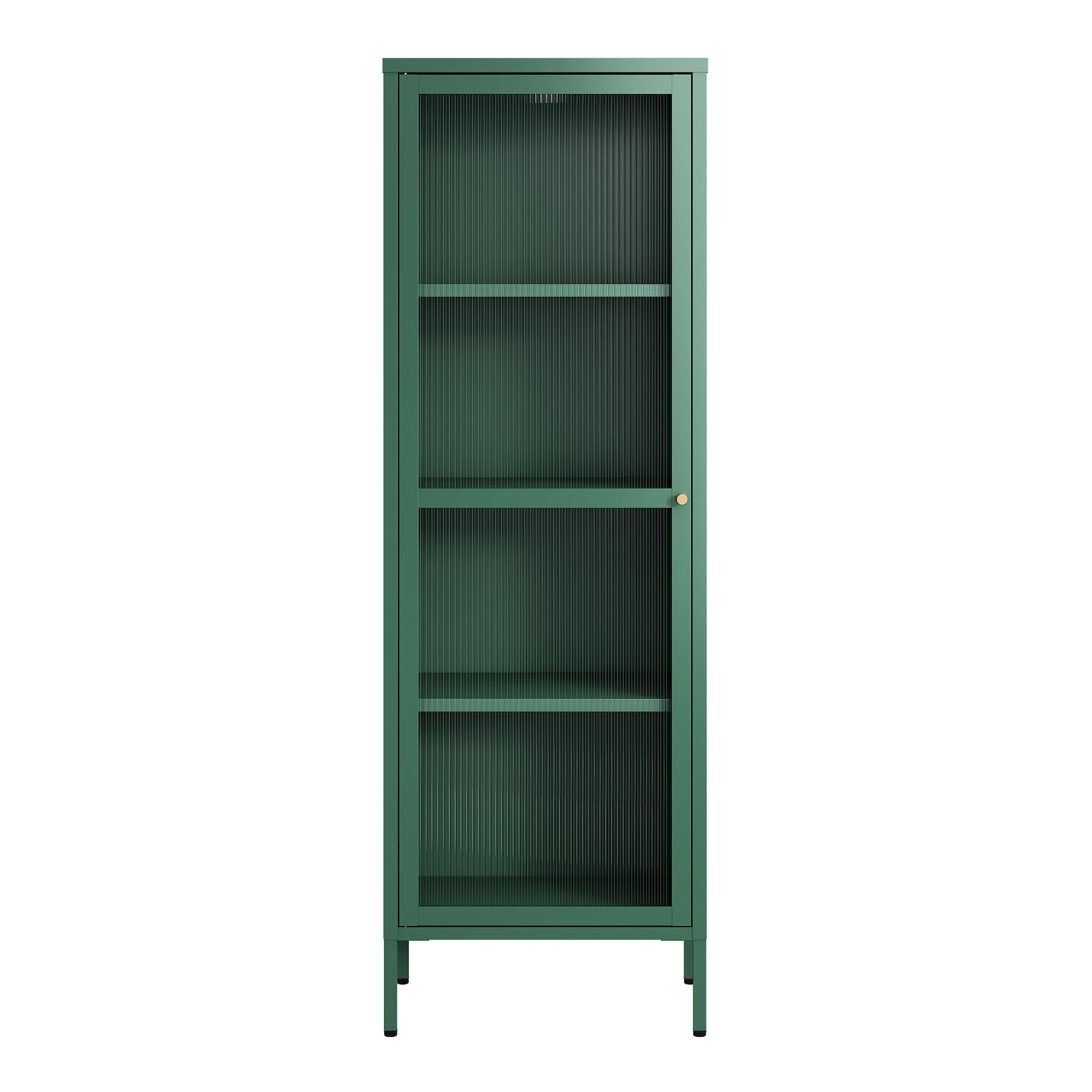 [en.casa] Vitrinenschrank Säkylä Bücherschrank mit 4 Ablagen 150 x 50 x 35 cm Küchenschrank mit 1 Tür Mehrzweckschrank Vitrine Metallschrank Tannengrün