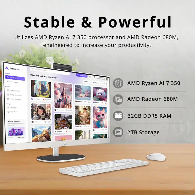Image of HP 27 inch Touchscreen All-in-One Desktop Computer, AMD Ryzen AI 7 350 (Up to 5.0GHz), 32GB DDR5 RAM, 2T SSD, FHD IPS Display, WiFi6, Bluetooth 5.4, Windows 11 Pro, Copilot+ AI PC, KB & Mouse, Accessories