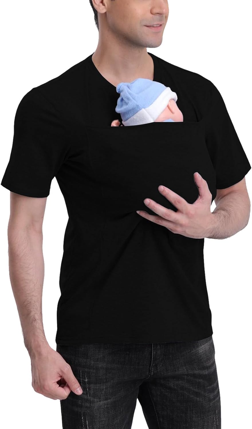 Kangaroo Shirt for Dad and Baby With Pouch - V Neck T-Shirt Baby Carrier - Image 2