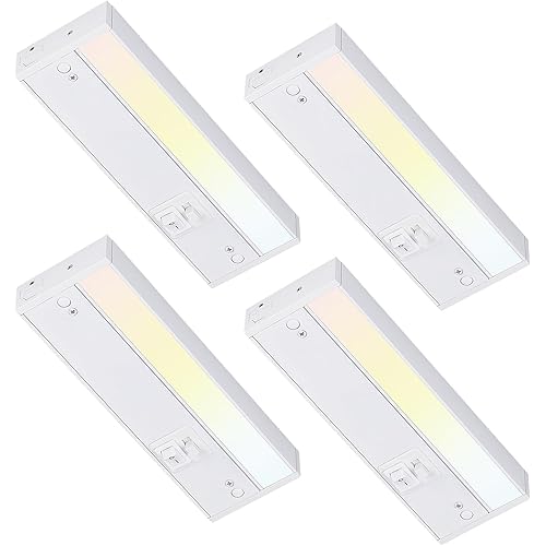 TORCHSTAR LED Under Cabinet Lighting 3CCT, 8 Inch 6W 400LM, Hardwired & Plug-in, 3 Color Selectable CRI90 120V ETL Listed Dimmable Under Counter Lights for Kitchen, White Aluminum Housing, 4 Pack