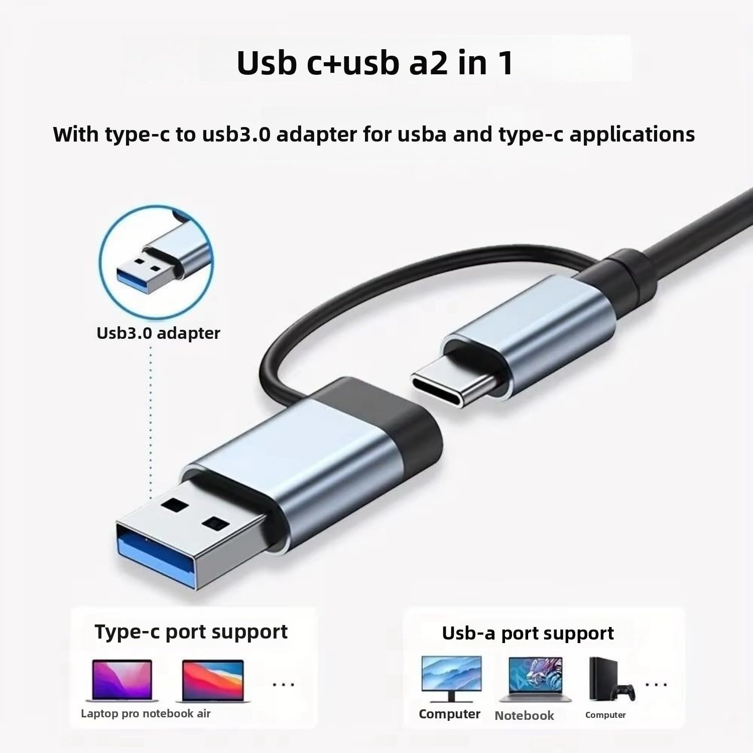 Hub USB 8 en 1, USB A/C vers USB 3.0 USB 2.0, répartiteur USB Portable à 8 Ports, Extension de Station d'accueil USB 3.0 Audio Compatible avec Ordinateur Portable, PC, téléphones