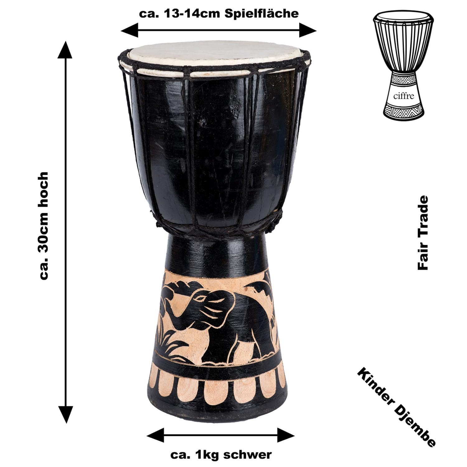 Djembe Bęben bongo Drum Bęben ręczny perkusja dla dzieci Fair Trade 30 cm