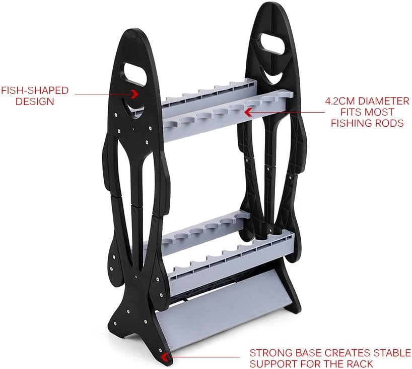 doorslay Fishing Rod Holder, Vertical Fishing Rod Rack, Fishing Pole Holder for garage for 16 Rods and Reels Combos, Fishing Rod Pole Stand Storage Organizer