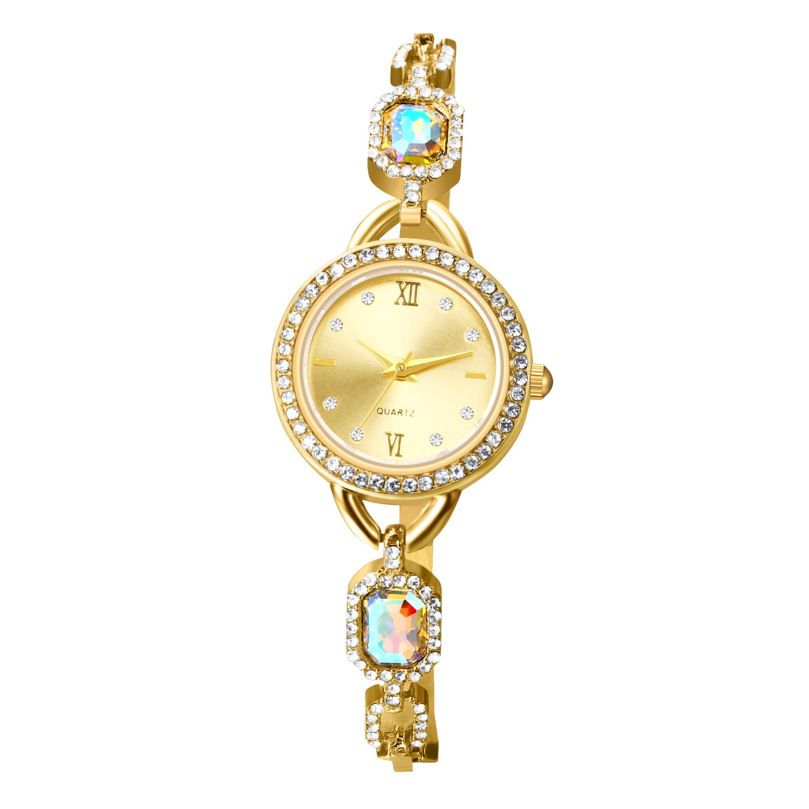 OIDEA Damen Armbanduhr Schmal mit Strass: Klein Damenuhr Elegant Dünnes Schmal Gliederarmband mit Steine Analog Quarz Römischer Zifferblatt Zierliche Charme Geschenk für Frauen Gold Rosegold Silber