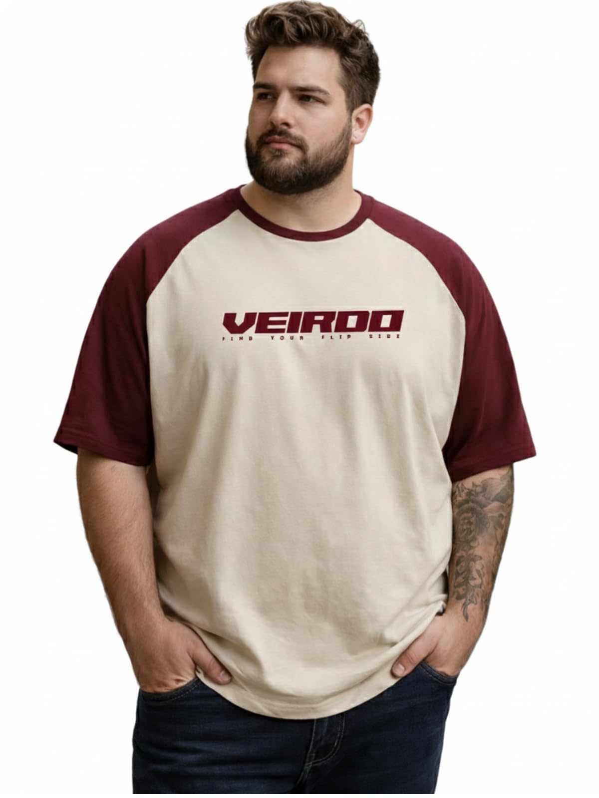 veirdo Men’s 100% Pure Cotton Half Sleeve Plus Size Printed T-Shirt with Raglan Sleeve Stylish Comfortable & Durable Tees (Sizes: 2XL to 5XL)-picture-35