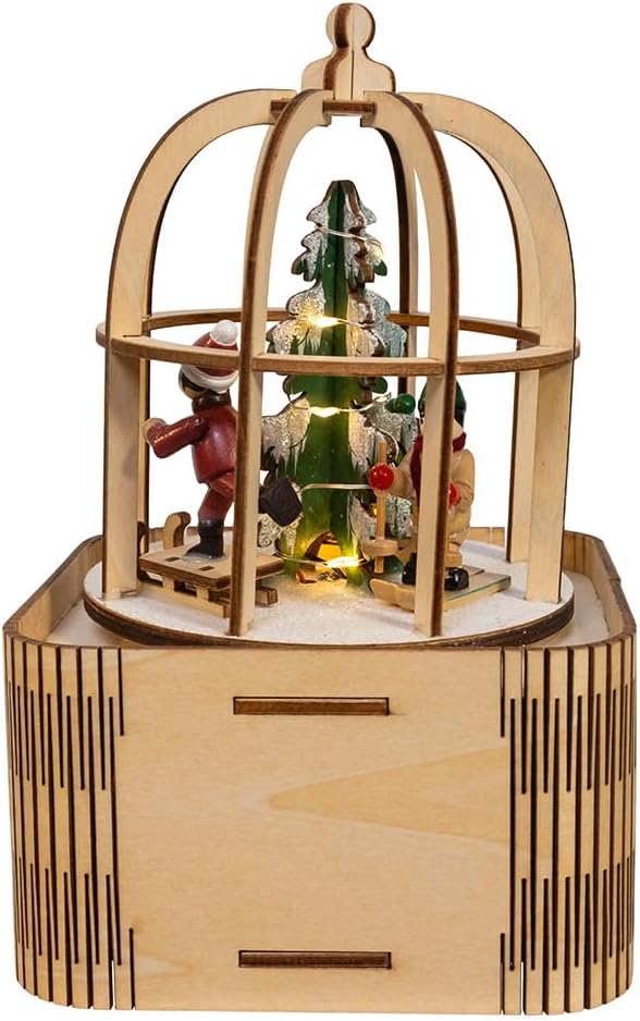 Kurt S. Adler 7 Inch Battery Operated Prelit Plywood LED Music Box