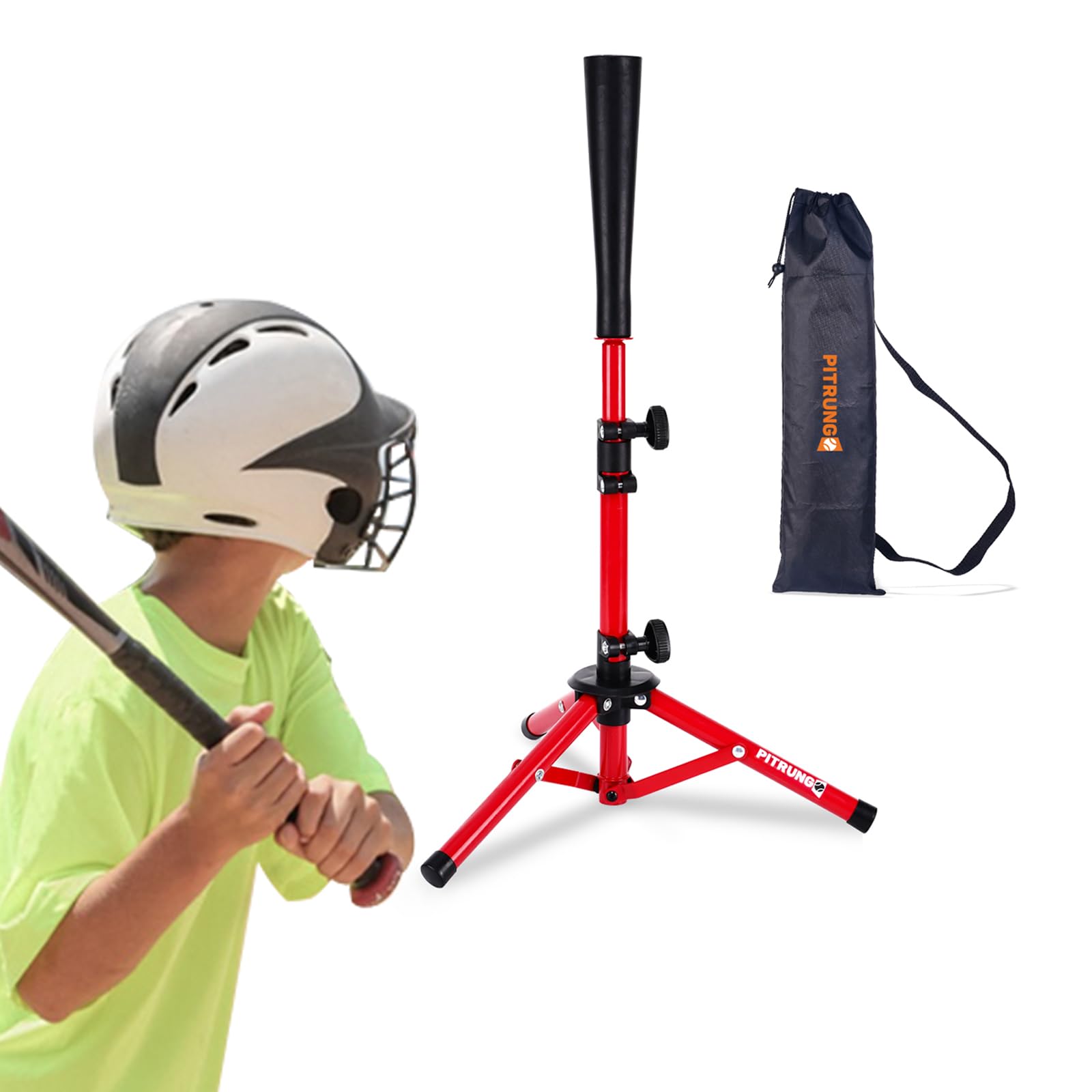 Pitrungo Baseball Softball Tee for Kids Toddles Youth Batting Hitting Tee T Ball Set Stand for Baseball Trainer Easy Adjustable Height 20.5''-29.5''