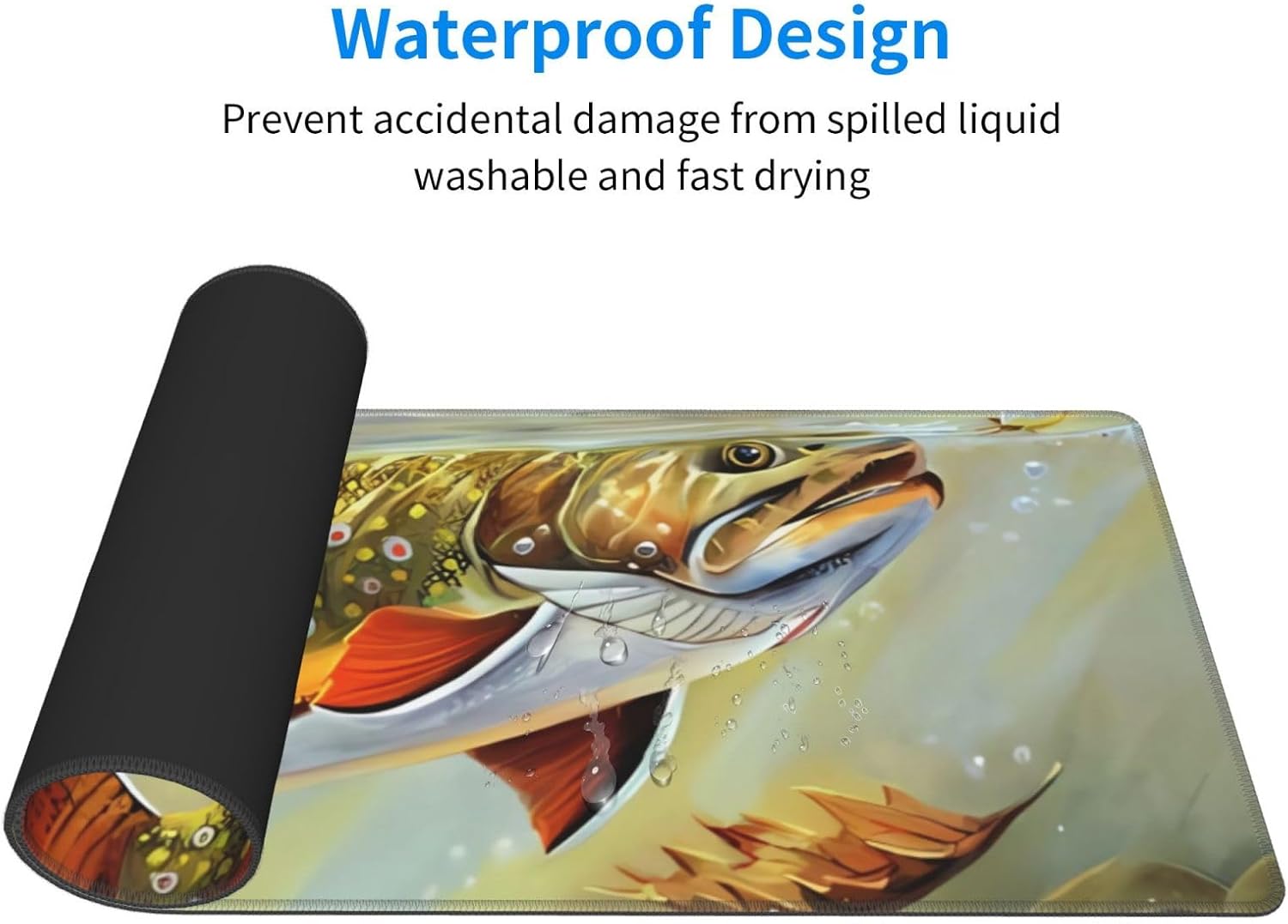 Brook Trout Fly Fishing Printed Large Gaming Mouse Pad, Extended XL Mousepad with Stitched Edges, Non-Slip Keyboard Mouse Mat, Ideal for Gaming and Office
