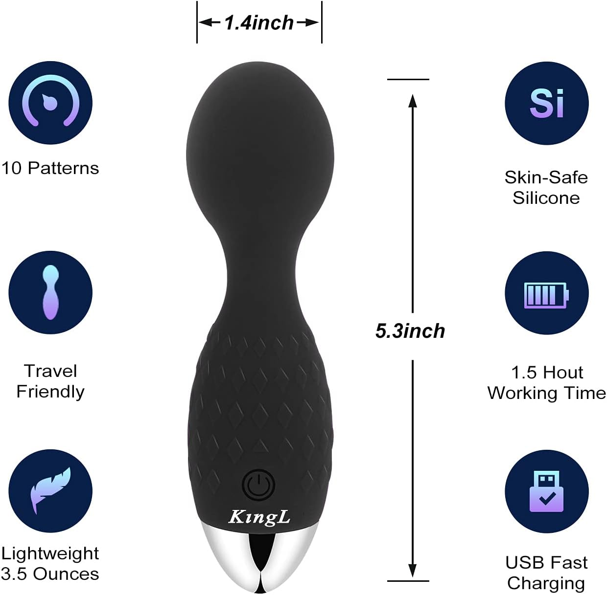 KingL Mini Massager -10 Magic Vibration Modes -Mini Handheld Massager Tool for Shoulders, Arms, Legs, Back and Neck…