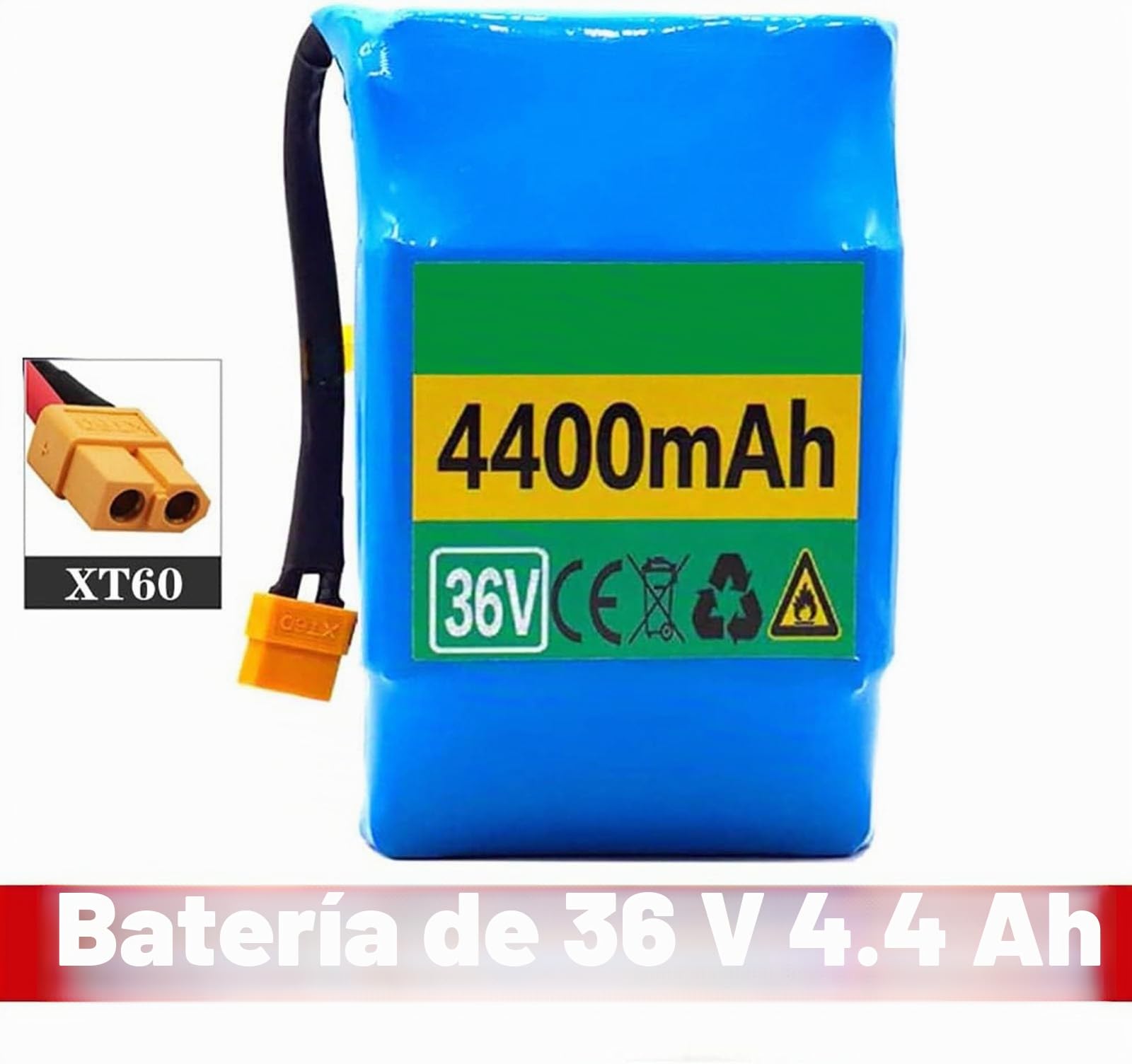 Batería De Iones De Litio 36 V 4,4 Ah 10S2P, Batería De Repuesto De Litio para Aeropatín Eléctrico para Patinete Eléctrico, Hoverboard Y Monociclo con Enchufe XT60