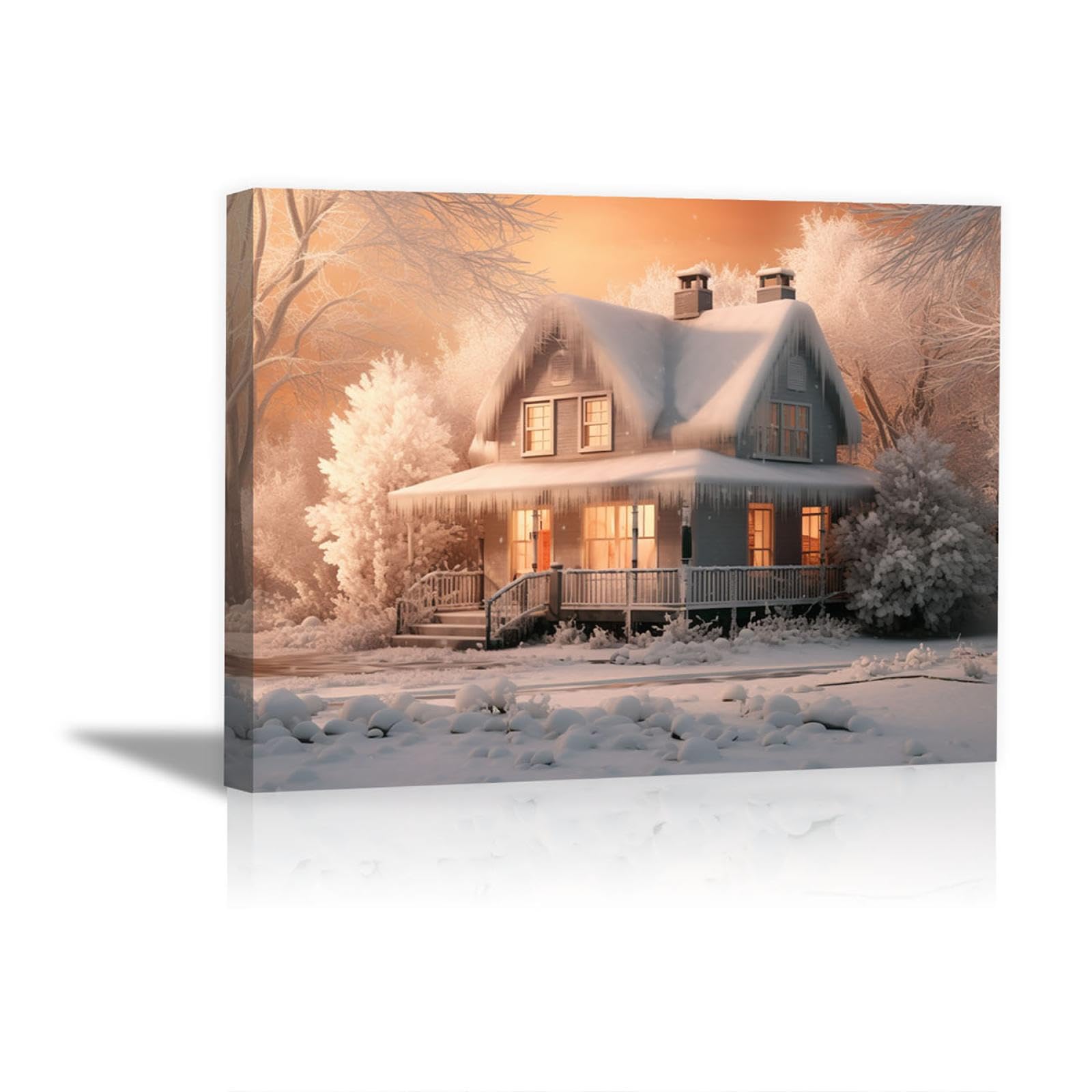 JOSUE Winter Landscape Snow Forest Canvas Wall Art Painting, Modern sunset White,grey Poster Large Aesthetic Room Decor For Gallery Living Room Bathroom Wall Decor -70x100cm Framed — image 1