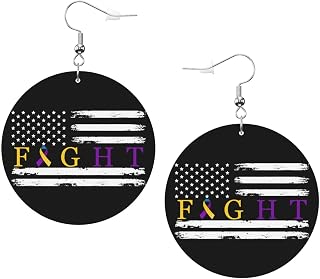 Fight Bladder Cancer Survivor USA Flag Leather Round Dangle Earrings for Women Double-Sided Design with Hook