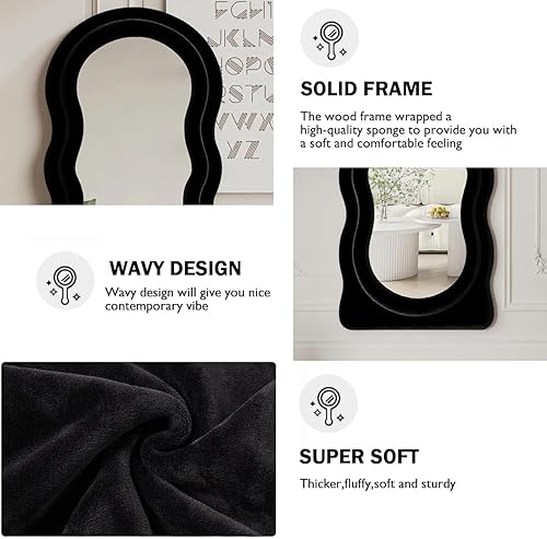 Miniatura 8 de Espejo ondulado de longitud completa con soporte, espejo de suelo irregular de 63 x 24 pulgadas, espejo grande de longitud al suelo,