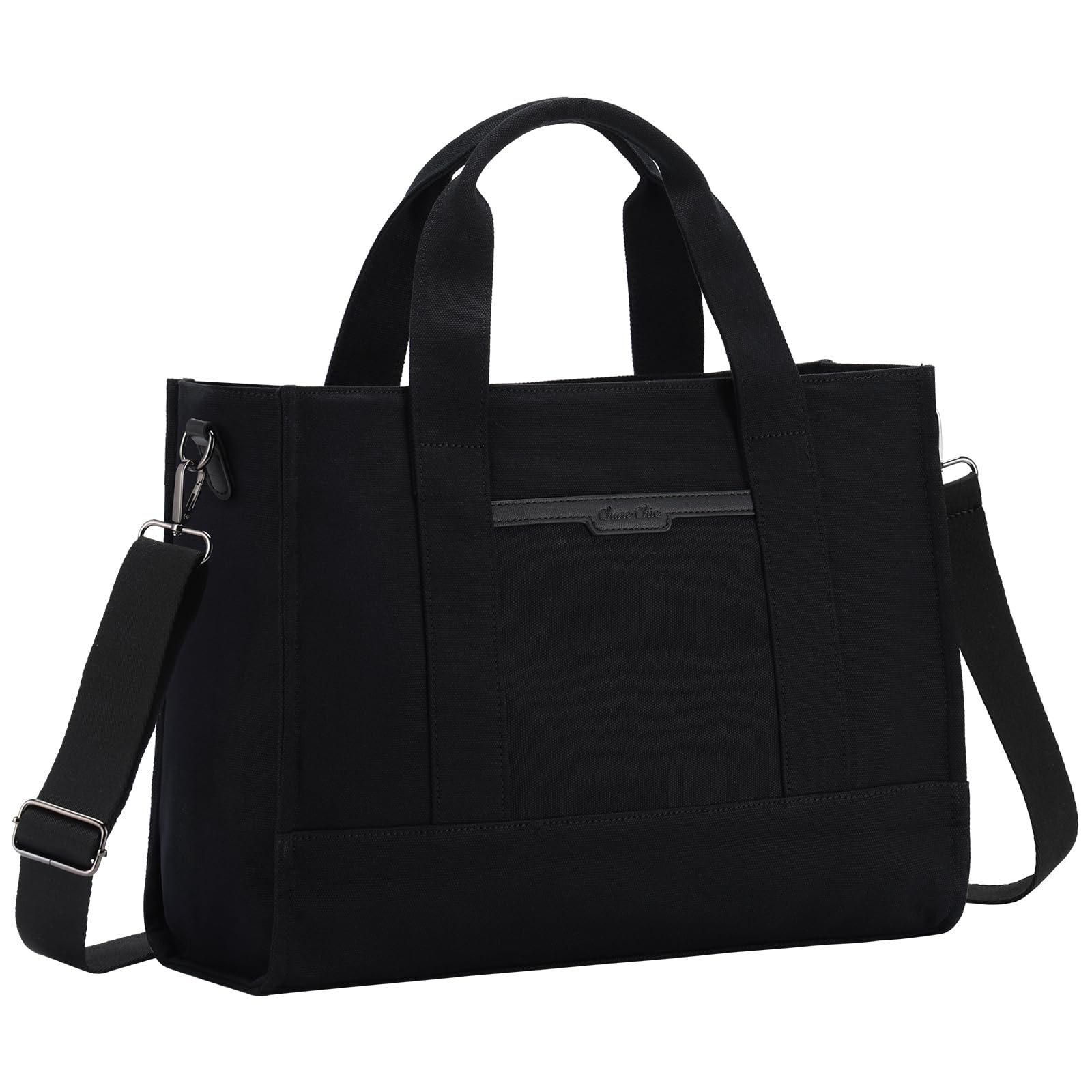 Chase Chic Canvas Tote Bag with Zipper for Women Multi Pocket Shoulder Crossbody Handbag Bag with Compartments for