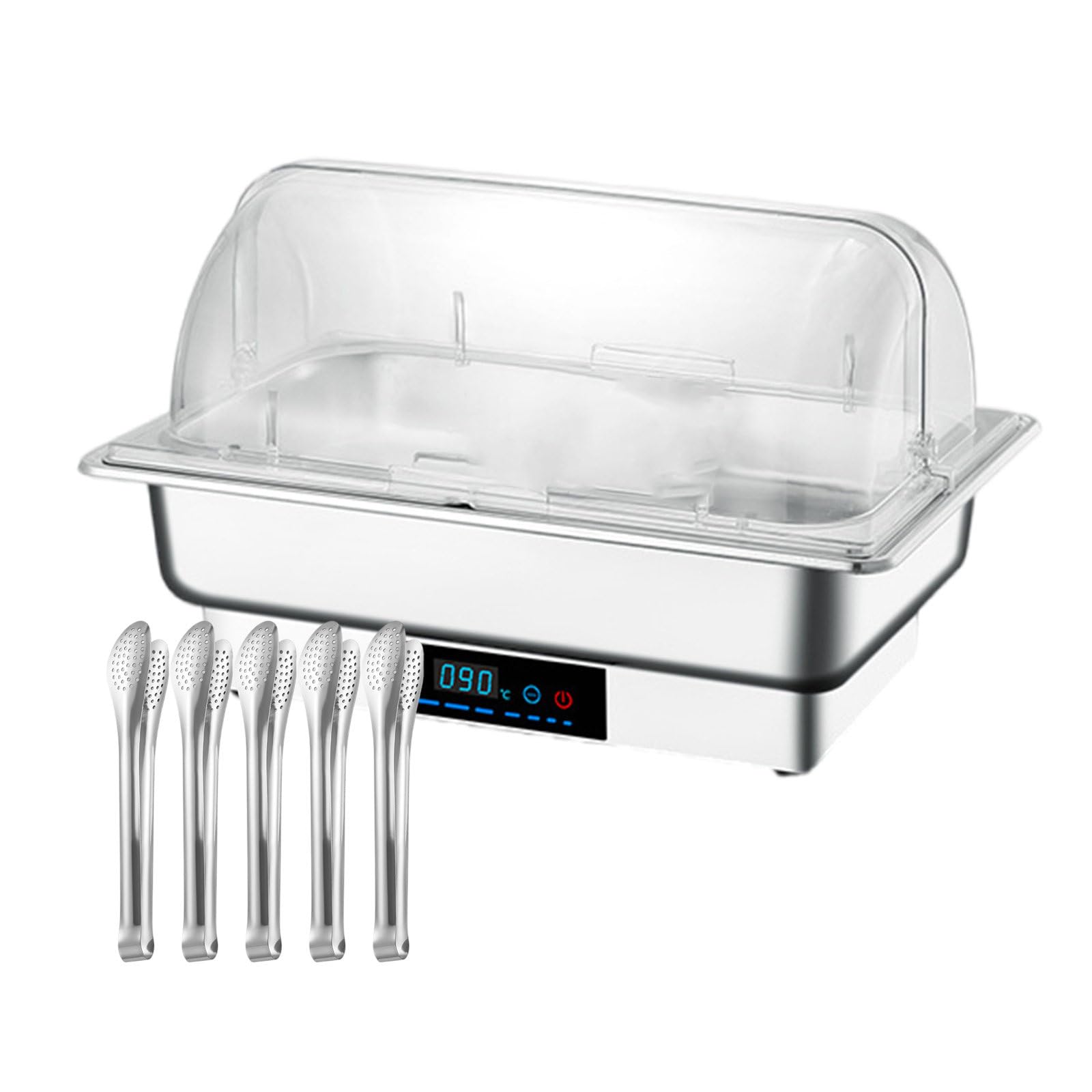 Server per Buffet Elettrico con Coperchio Trasparente, Scaldavivande da 600 W, Riscaldatore per Buffet in Acciaio Inossidabile con Piastra Riscaldante Integrata (1/2/3 Griglie),1-Grid
