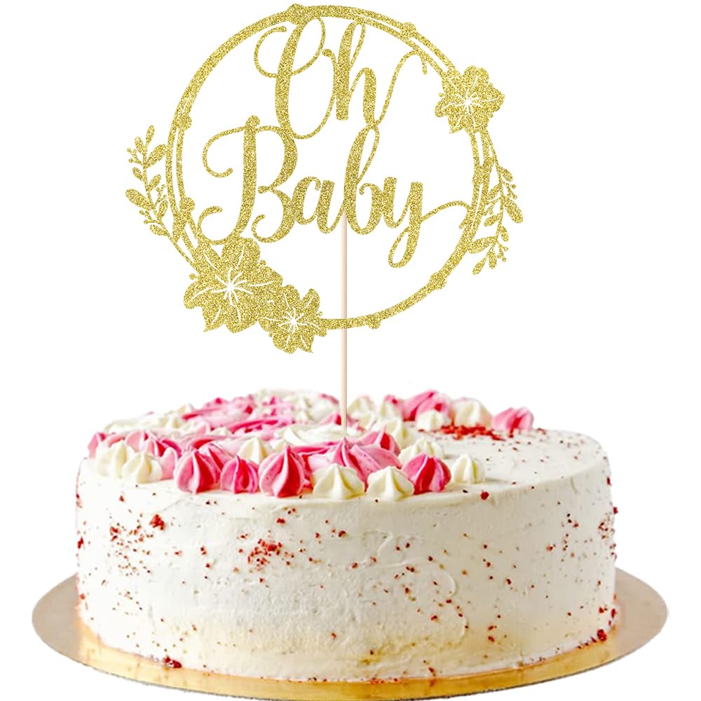 AROKIPPRY Gold Glitter Oh Baby Cake Topper, Baby garland Party Cake Decoration, for Baby Shower/Gender Reveal Party/Photo Booth Props supplies