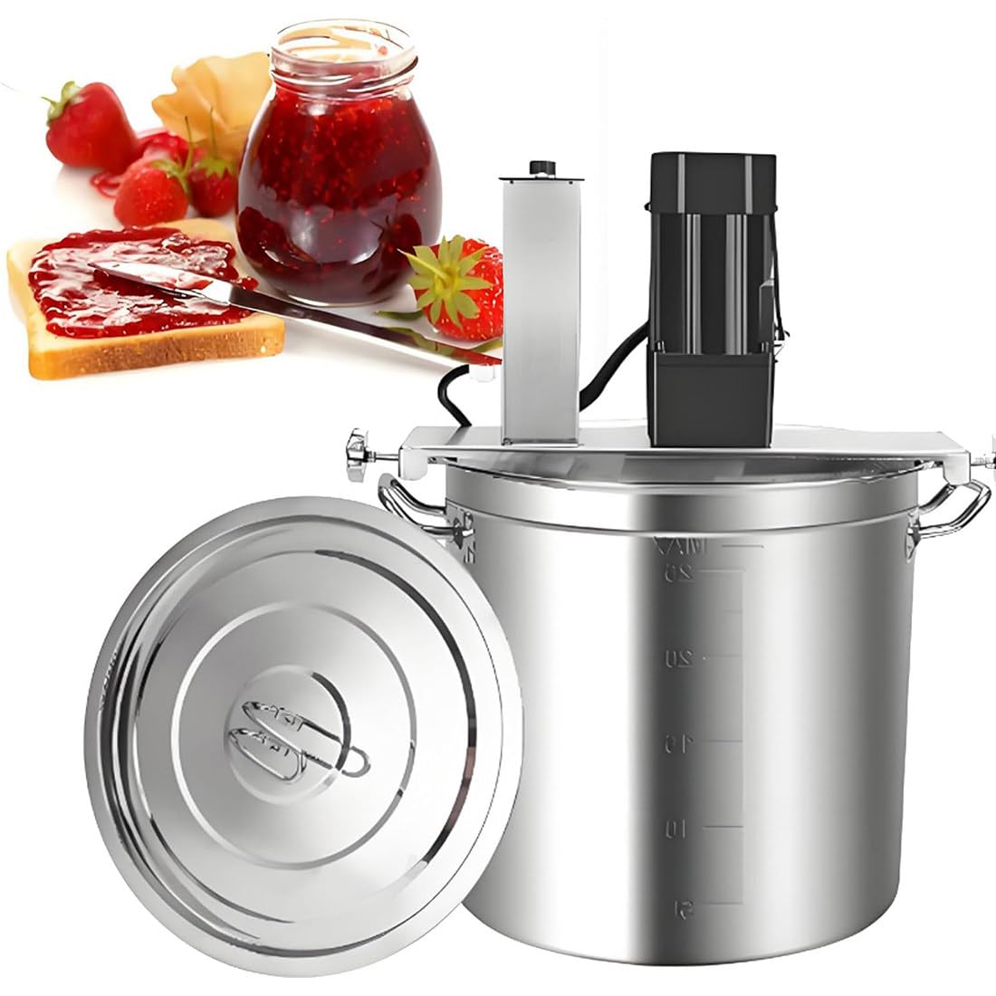 Máquina Mezcladora Eléctrica para Mermelada Y Salsa,Agitador Automático Comercial,Mezclador Alimentario,Agitador De Olla,Batidora para Mermelada con Raspador Agitador De Doble Capa 25L