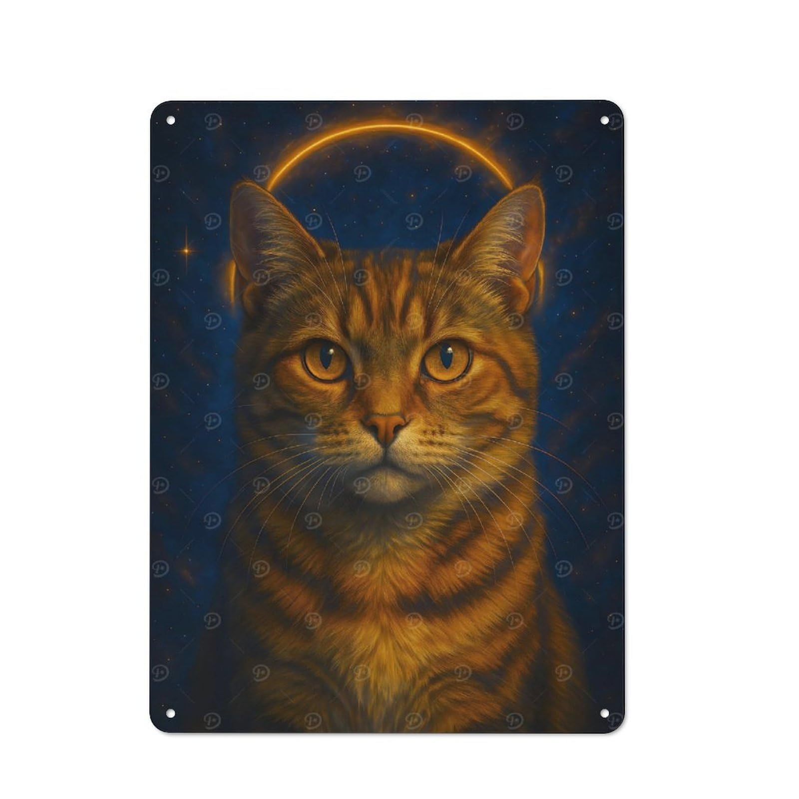 Junmoney Celestial Tabby Cat Portrait Creative Office Metal Sign 40X30cm, Office Wall Decor For Hobby Room, Office, Lounge Or Living Room