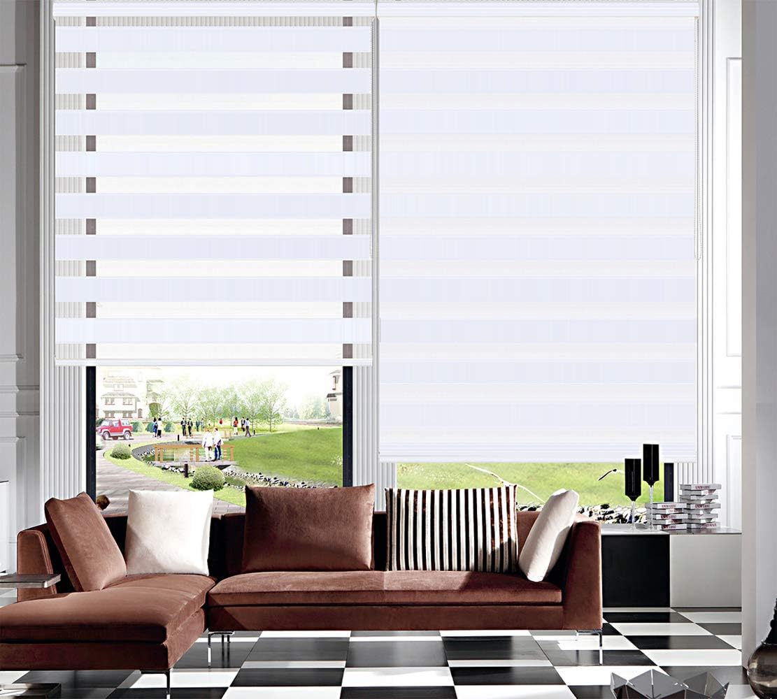 Zebra Roller Blinds Dual Layer Roller Shades Light Filtering Day and Night Blinds, Height 150cm