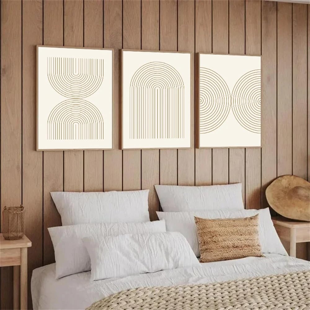 CLJKDX Beige Rainbow Geometric Line Abstract Boho Wall Art Canvas Painting Modern Nordic Poster Wall Pictures Living Room Kitchen Home Decor-40 * 60cm*3PCS (No Frame)