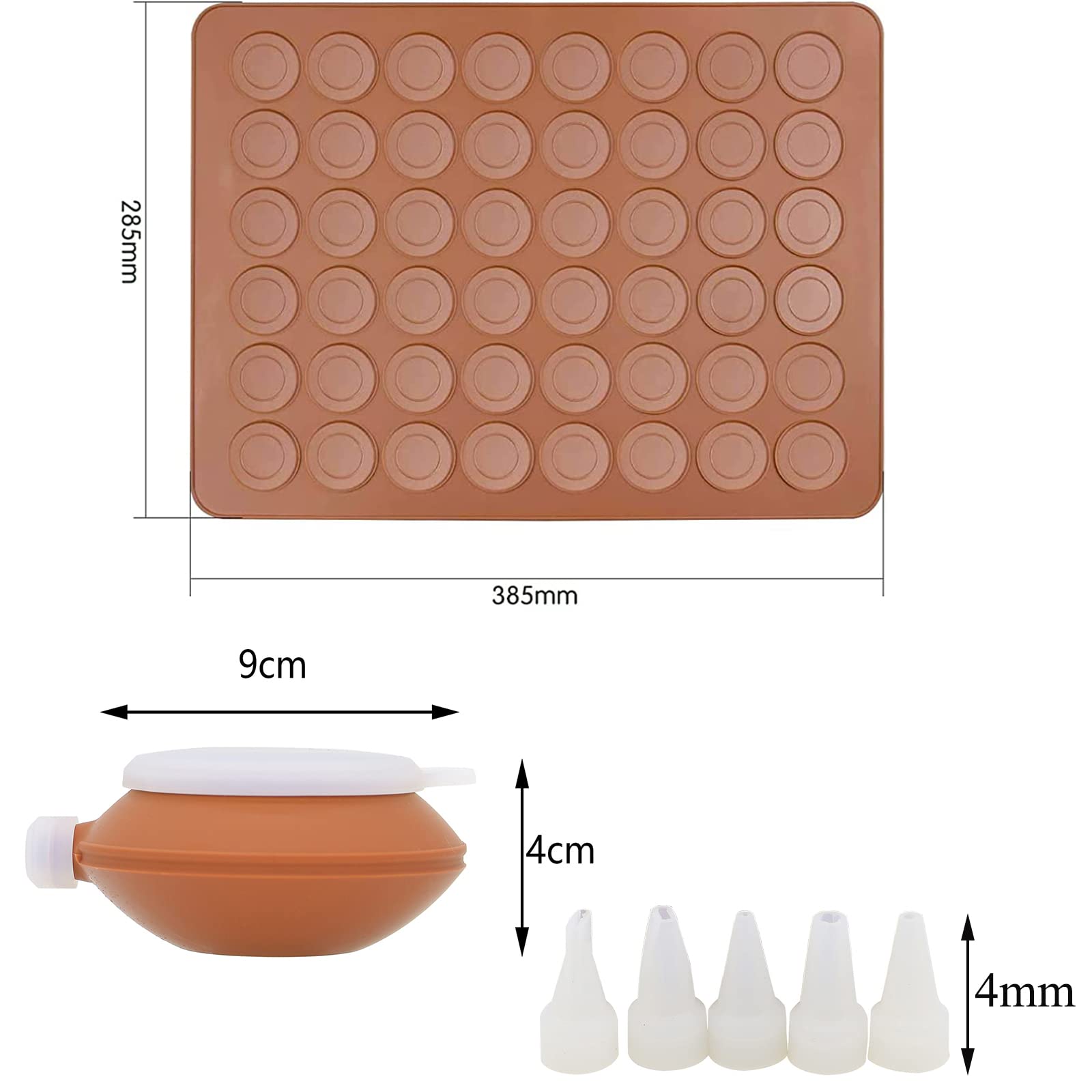 Kit di cottura per macaron, stampi e tappetino in silicone, 48 fori, penna decorativa, marrone, padella rustica per macaron
