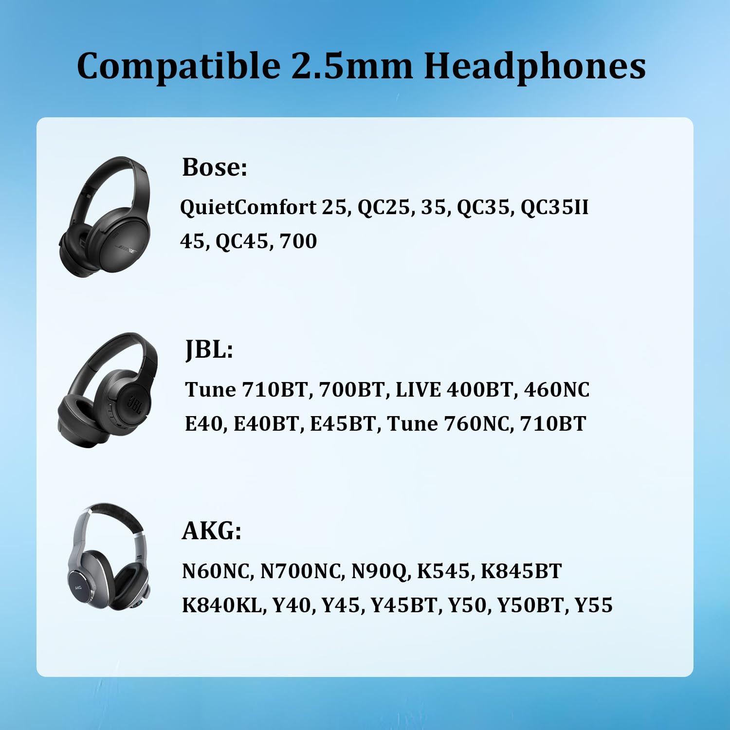 Xintronics Bose Headphones Replacement Audio Cable, 3.5mm to 2.5mm Aux Cord for Bose QuietComfort 25 QC25 35 QC35 QC35II 45 QC45 700 JBL E45BT E55BT E65BTNC AKG Headphones (White)