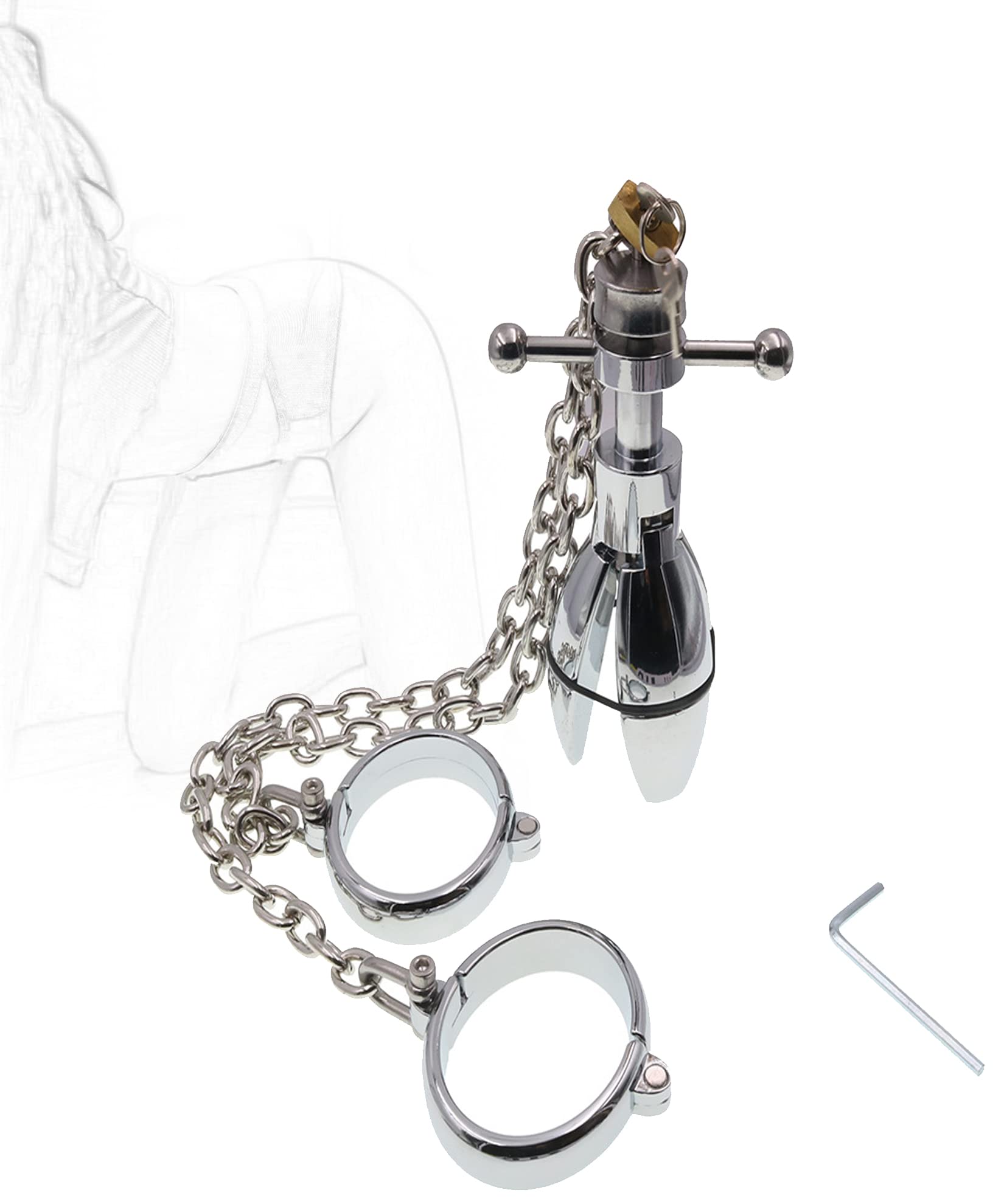 BDSM Bondage Manette in acciaio inossidabile Plug anale anale con serratura Set di ritenuta SM Manette con serratura Manette for flirt BDSM Giocattoli sessuali for coppie(L)
