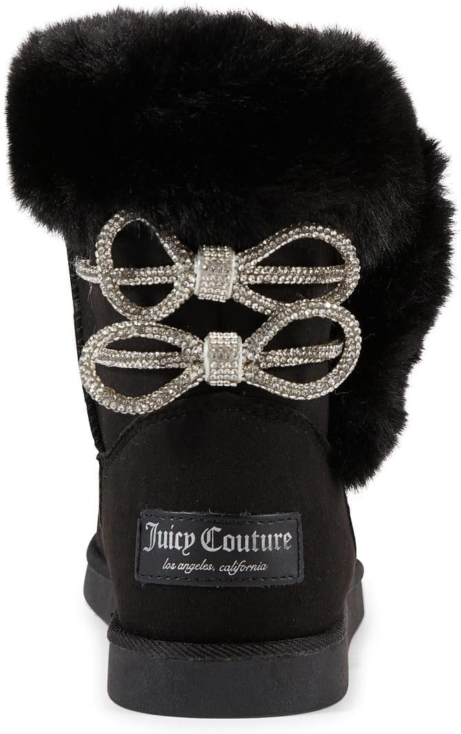 Juicy Couture Women's Slip On Winter Snow Boots Warm & Insulated Fur Lining Comfortable Fashion Booties 9 Black Stone