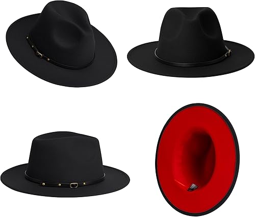 Miniatura 5 de Sombreros Fedora de ala ancha para mujer, sombreros de vestir para hombres, sombrero de Panamá de fieltro de dos tonos