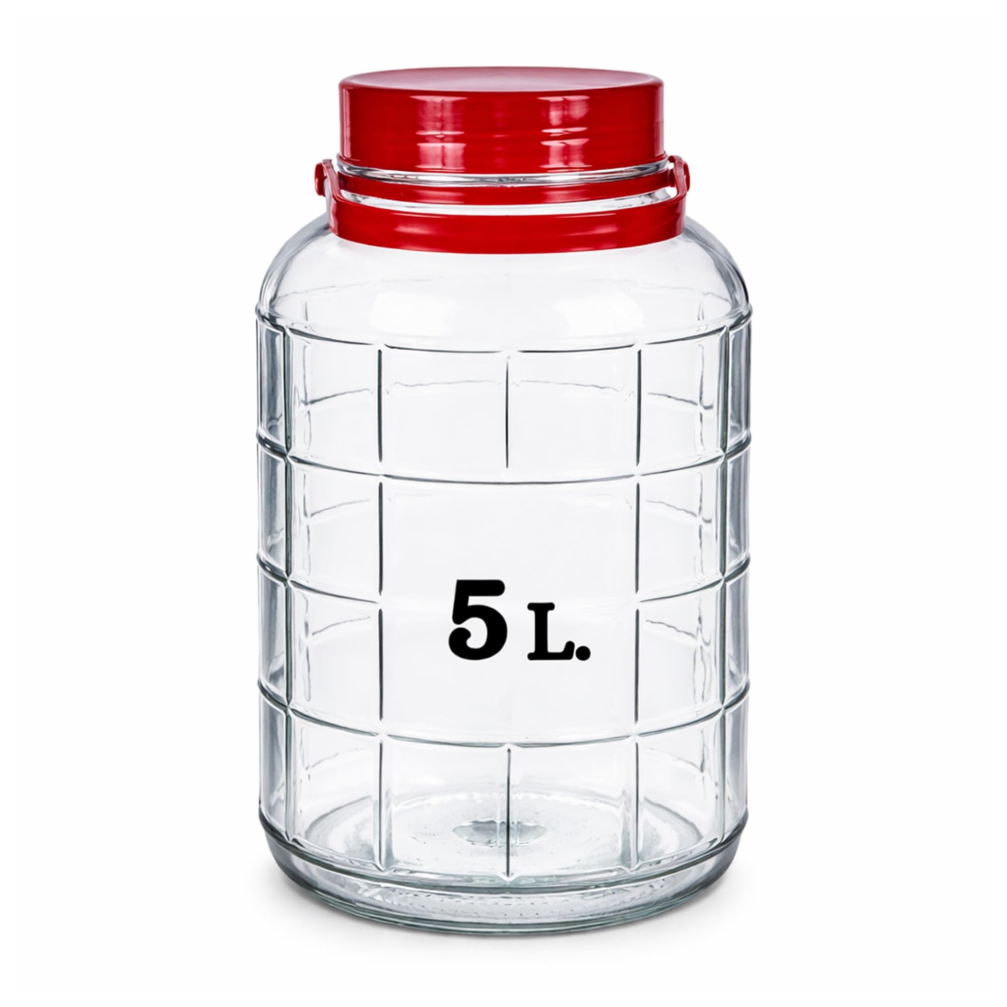 Bote de Cristal Grande con Asa de 5 Litros y Doble Tapa - Garrafa de Vidrio de 5 Litros con Asa - Perfecto para Alimentos Humedos y Secos, Encurtidos, Artículos - Bidón de Vidrio Resistente (1)