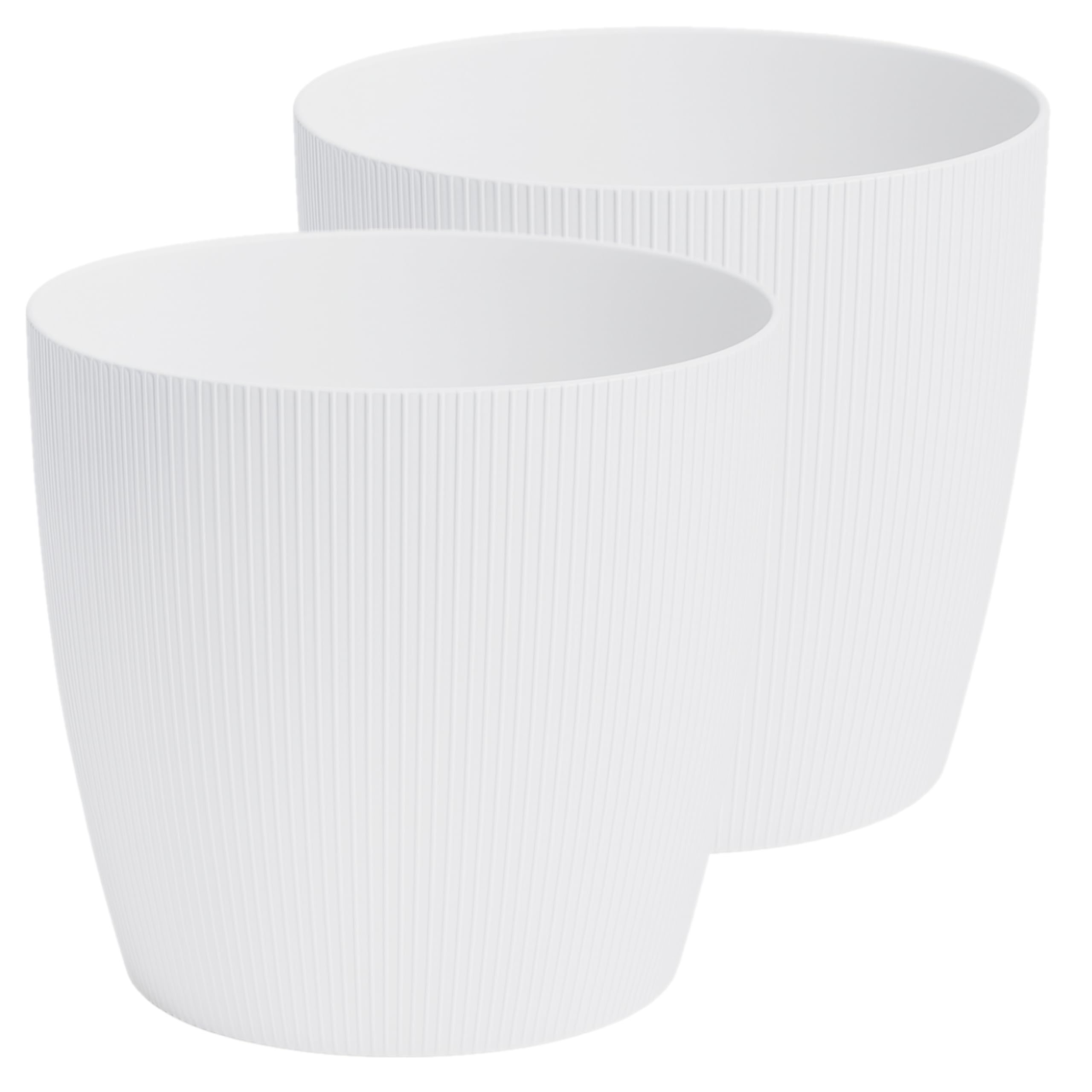 Home Garden Ornaments Plant Pots Indoor – Modern Design, Striped Plastic Plant Pots, 2 Pack (White, 15.5cm / 6.1 inch)