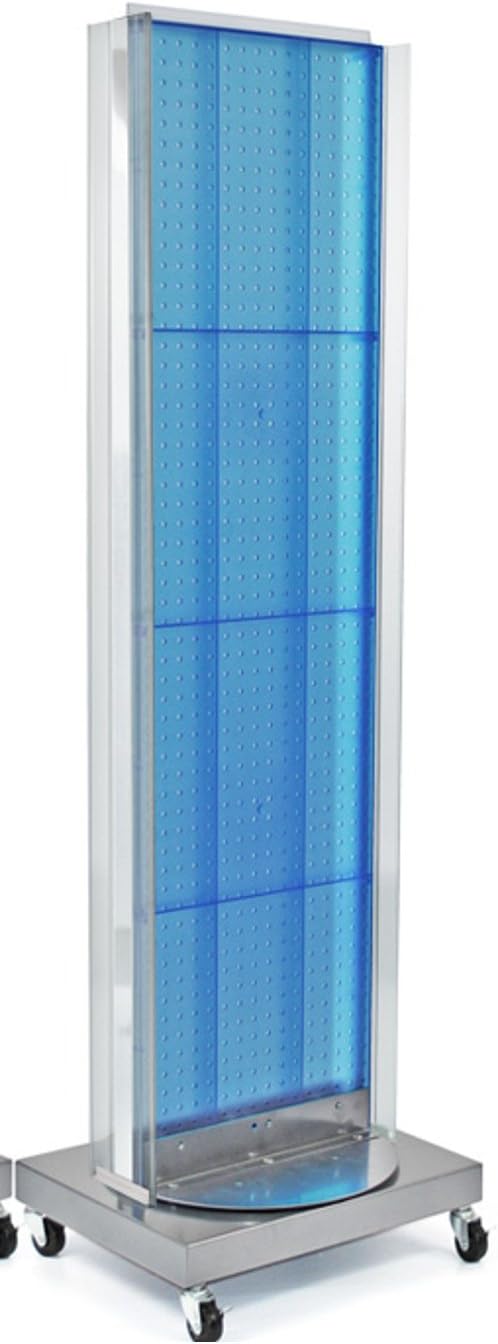2 Sided Pegboard Floor Display in Blue 16W x 60H Inch with Revolving Base