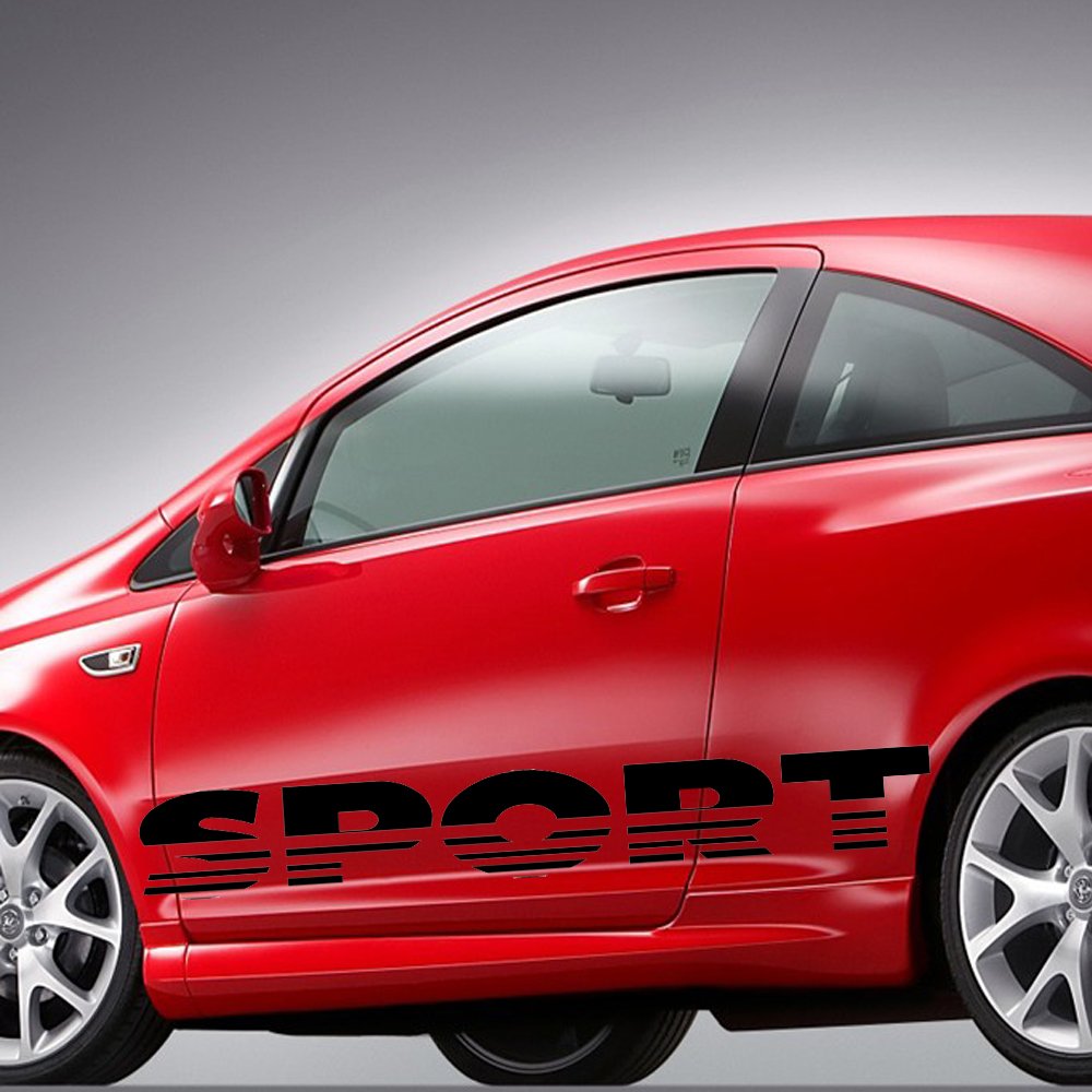 2 adesivi laterali auto per styling con testo 'Sport' / circa 160 x 18 cm / strisce Racing