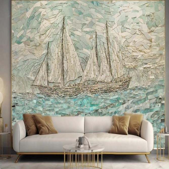 Papier peint moderne bateau 3D pour masquer défauts muraux